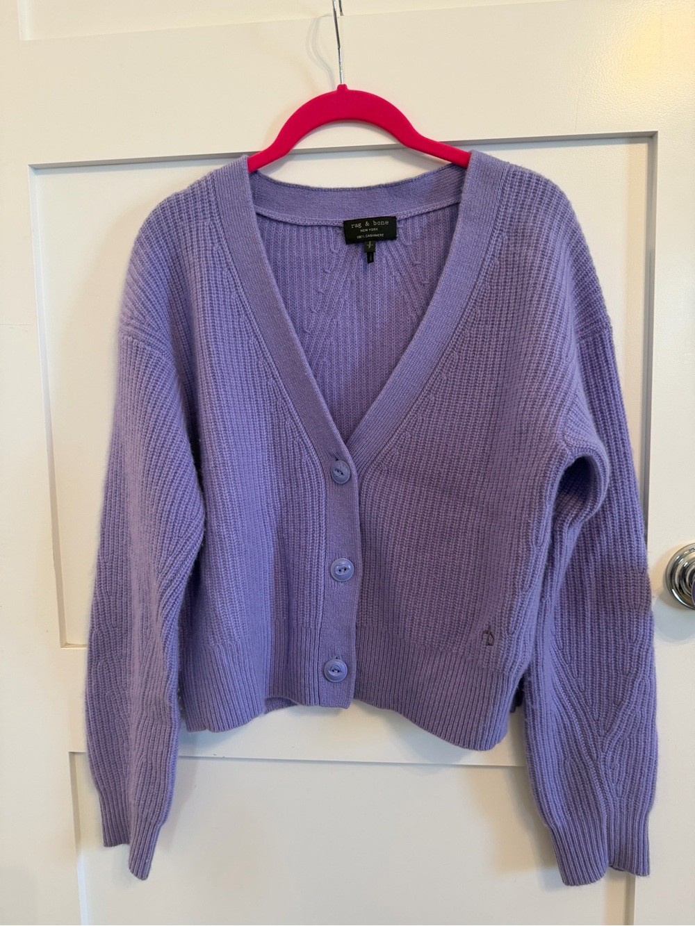 rag & bone Lavender Ribbed Button-Front Cardigan - 100 percent cashmere